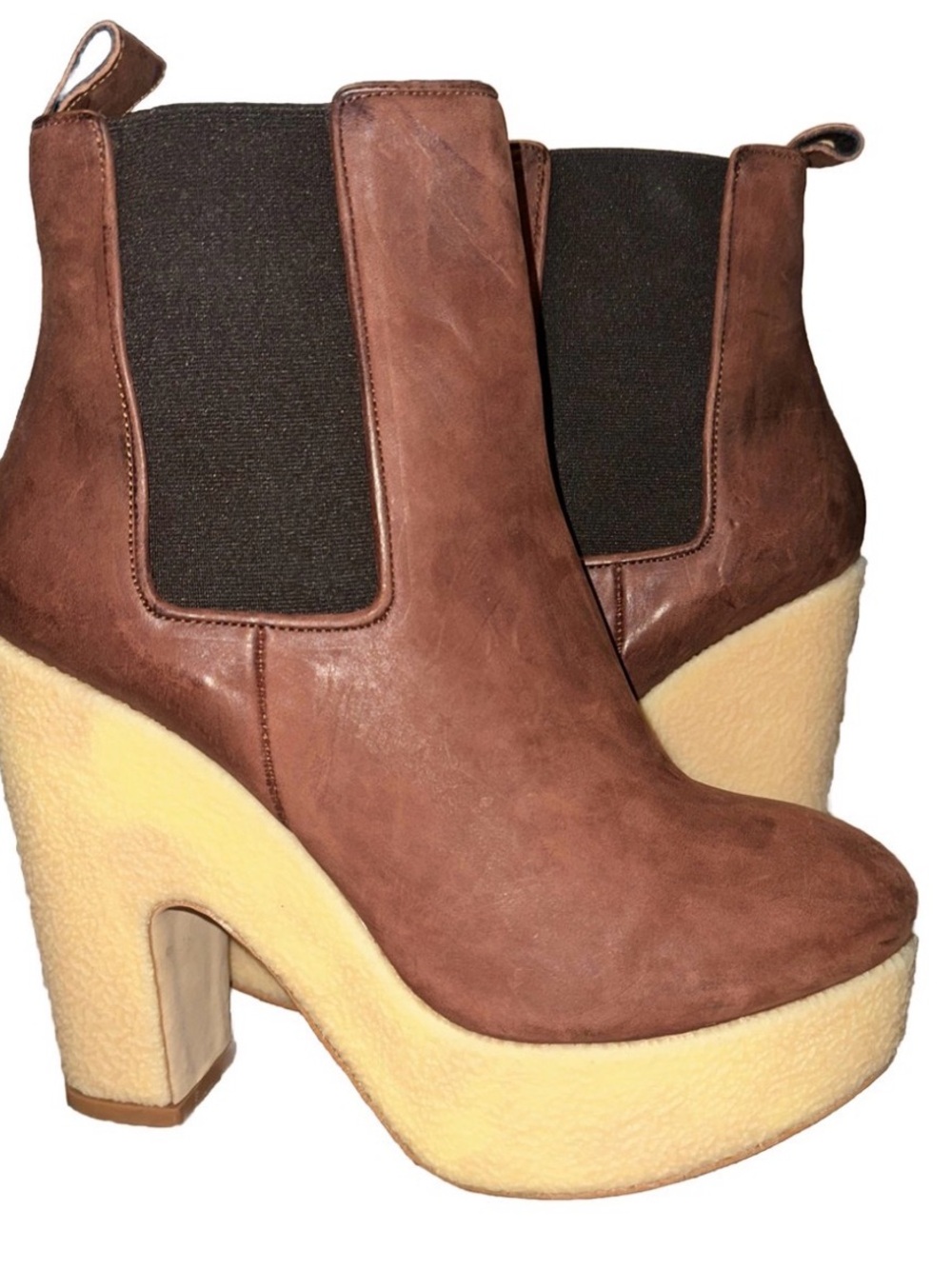 AllSaints Brown Leather Blaise Chelsea Platform Boots with Cream Sole